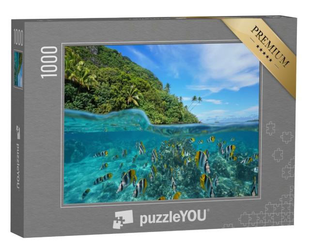 Puzzle de 1000 pièces « Poissons tropicaux sur et sous l'eau, Huahine, Océan Pacifique »
