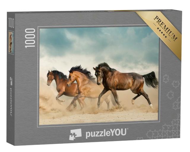 Puzzle de 1000 pièces « Des chevaux bruns errent dans le désert »