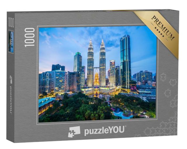 Puzzle de 1000 pièces « Kuala Lumpur : Skyline de nuit, architecture »