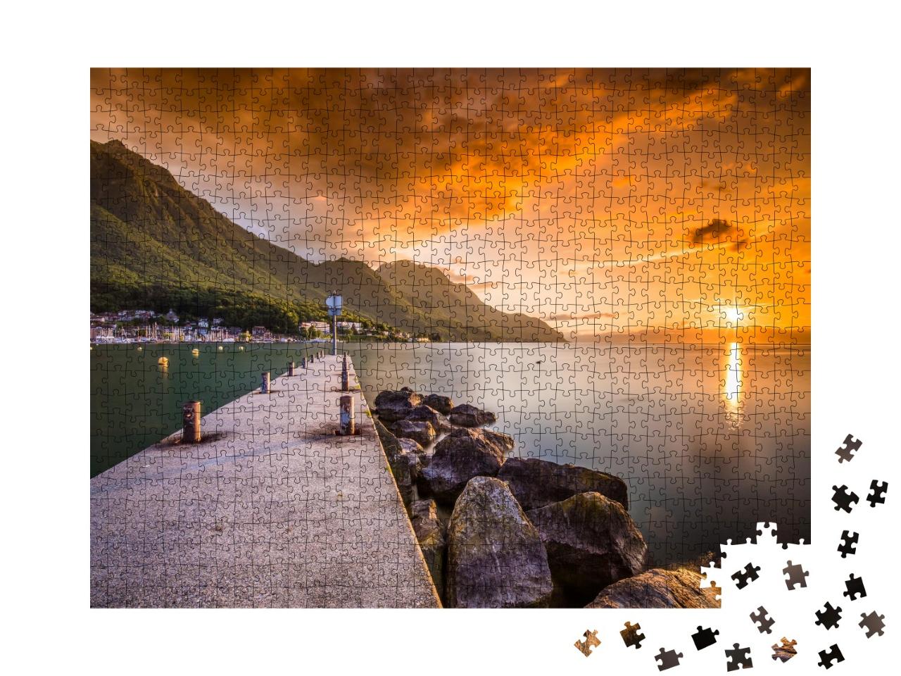 Puzzle de 1000 pièces « Coucher de soleil sur le Valais dans les Alpes suisses »