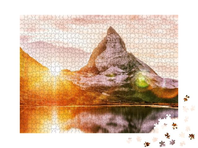 Puzzle de 1000 pièces « Coucher de soleil sur le Cervin au-dessus du Riffelsee, Suisse »
