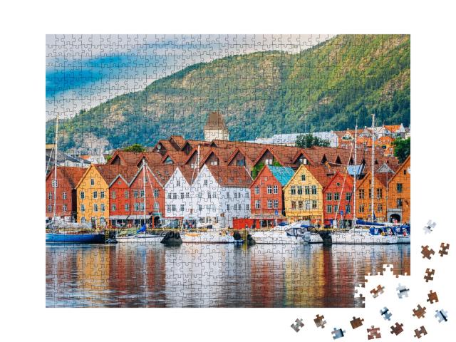 Puzzle de 1000 pièces « Bryggen historique, ville de Bergen, Norvège, patrimoine mondial de l'UNESCO »