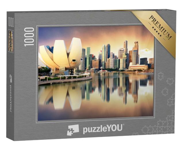 Puzzle de 1000 pièces « Skyline de Singapour à la marina dans la lumière du soir »