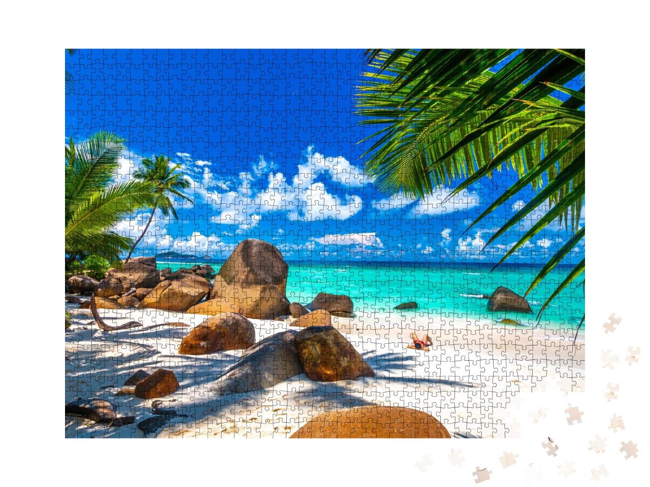 Puzzle de 1000 pièces « Plage aux Seychelles avec rochers de granit »