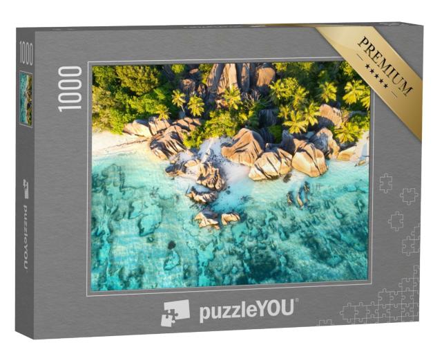 Puzzle de 1000 pièces « Vue aérienne de la magnifique plage d'Anse Source D`argent, Seychelles »
