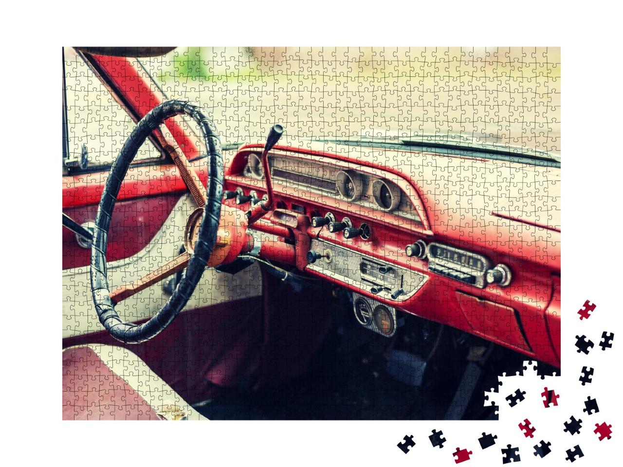 Puzzle de 1000 pièces « Intérieur vintage d'une voiture américaine de collection des années 60 »