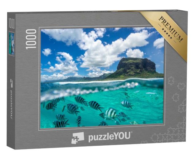 Puzzle de 1000 pièces « Deux mondes se rencontrent - montagnes et monde sous-marin réunis sur une même image »