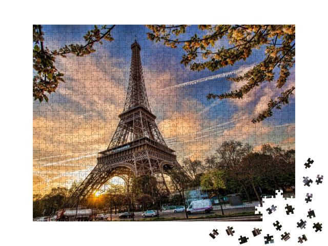 Puzzle de 1000 pièces « Tour Eiffel avec arbre du printemps, Paris, France »