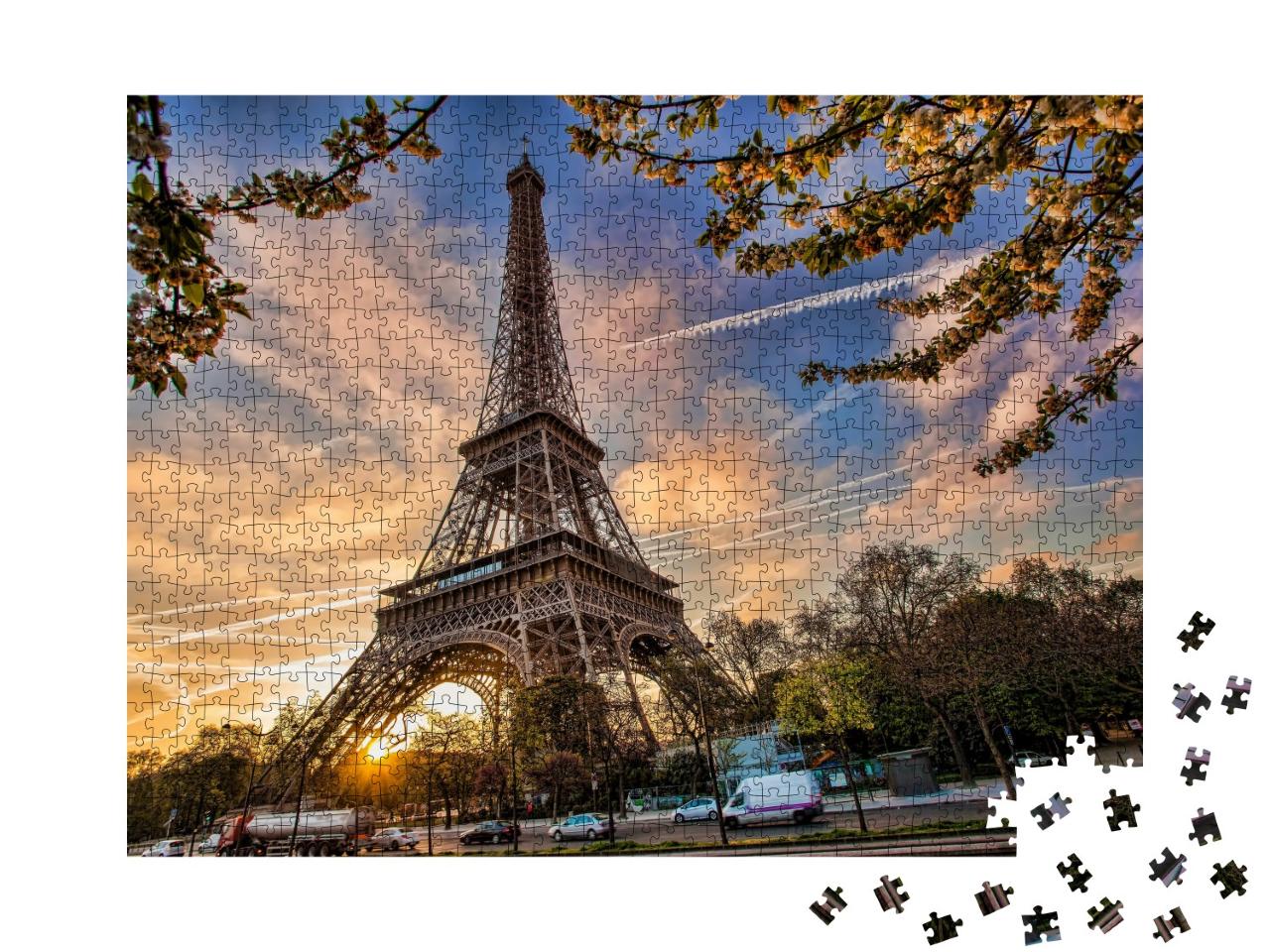 Puzzle de 1000 pièces « Tour Eiffel avec arbre du printemps, Paris, France »