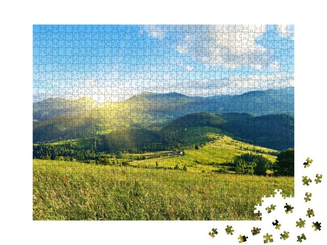 Puzzle de 1000 pièces « Vue ensoleillée sur le magnifique paysage des Alpes »