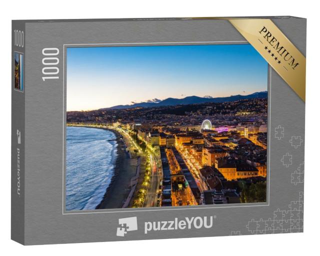 Puzzle de 1000 pièces « Côte méditerranéenne et vieille ville depuis les collines du parc des ruines du château de Nice »