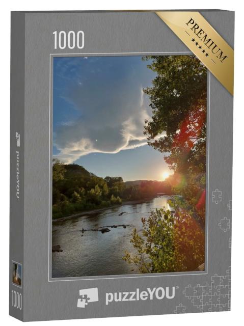 Puzzle de 1000 pièces « Coucher de soleil sur la rivière en Ardèche France. »