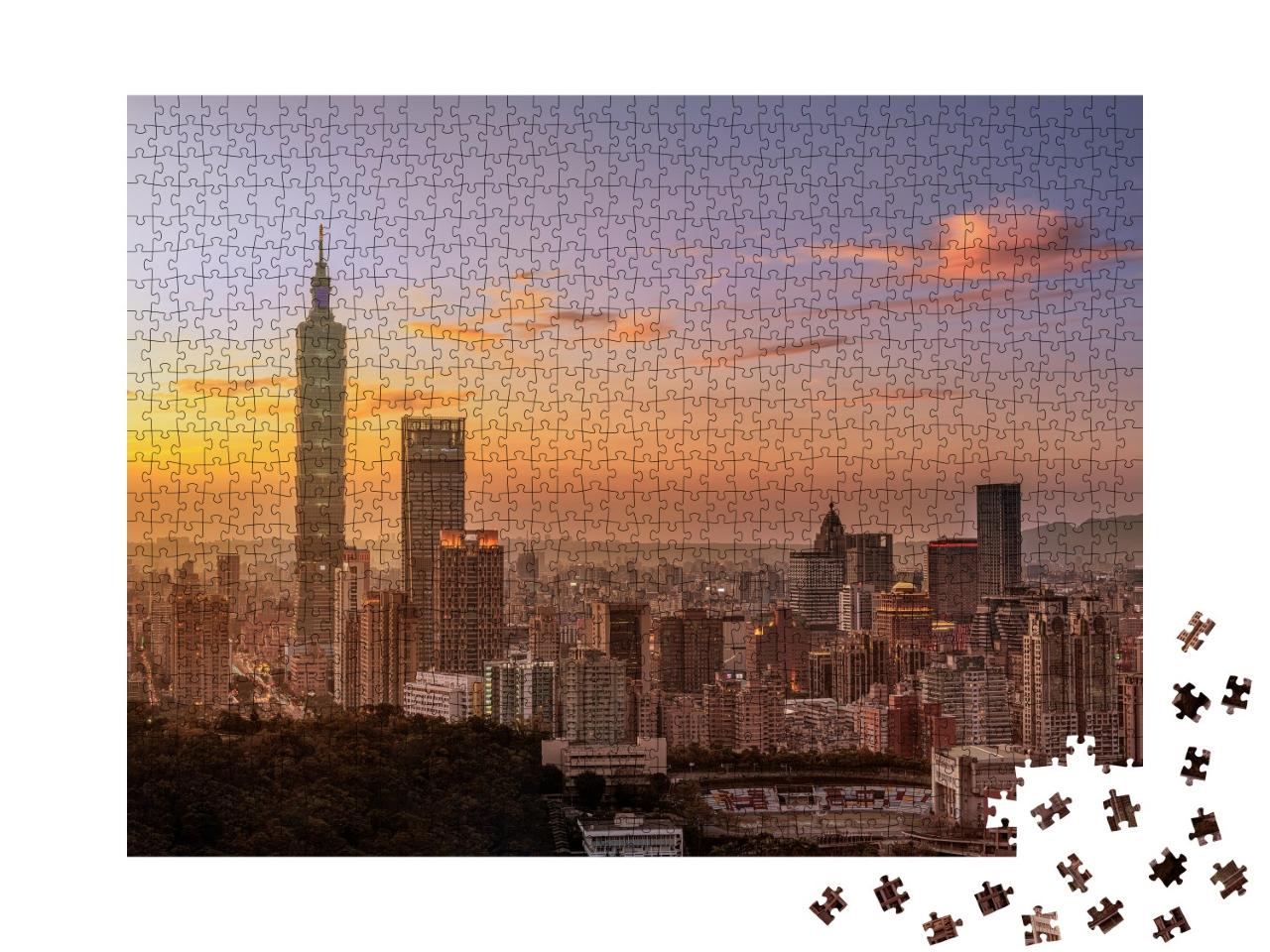 Puzzle de 1000 pièces « Magnifique coucher de soleil à Taipei »