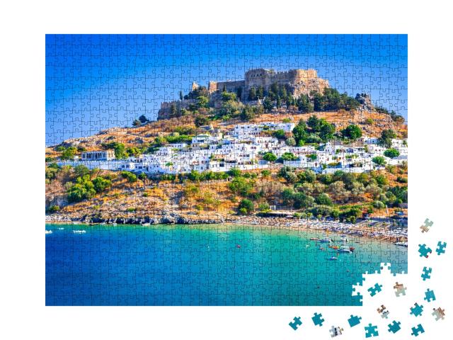 Puzzle de 1000 pièces « Lindos et ses maisons blanchies à la chaux, Rhodes, Grèce »