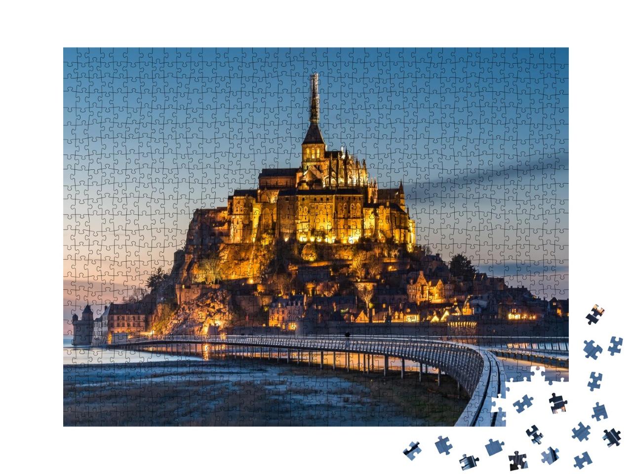Puzzle de 1000 pièces « Le Mont Saint-Michel illuminé au crépuscule »