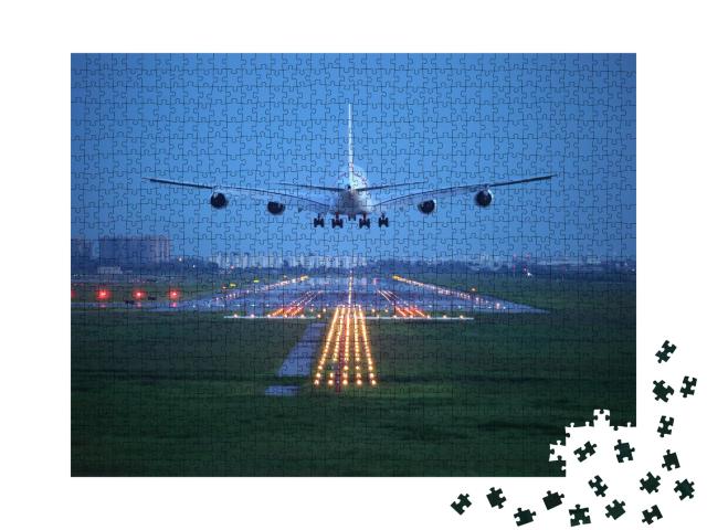 Puzzle de 1000 pièces « Avion de ligne en phase d'atterrissage à destination »