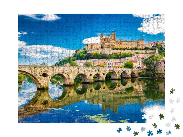 Puzzle de 1000 pièces « Vieux pont et cathédrale à Béziers - Hérault, Occitanie, France, Europe »