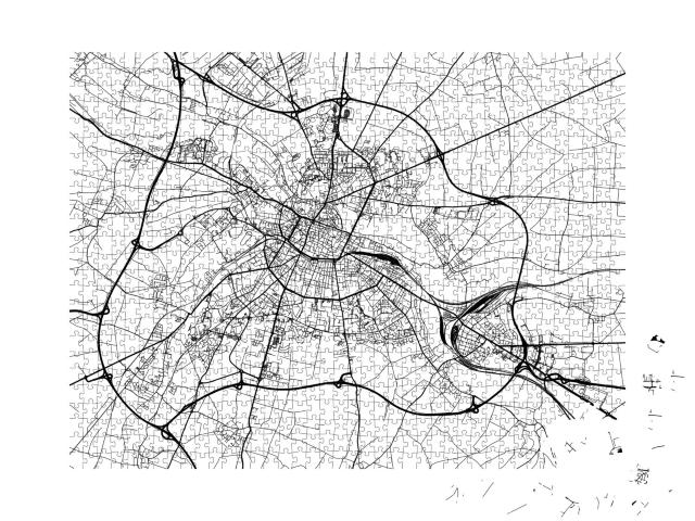 Puzzle de 1000 pièces « Plan vectoriel de la ville d'Amiens en France avec les rues noires isolées sur un fond blanc. »
