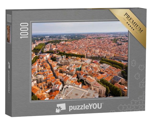 Puzzle de 1000 pièces « Vue aérienne de Perpignan, France. Les toits rouges des immeubles d'habitation sont visibles d'en haut. »