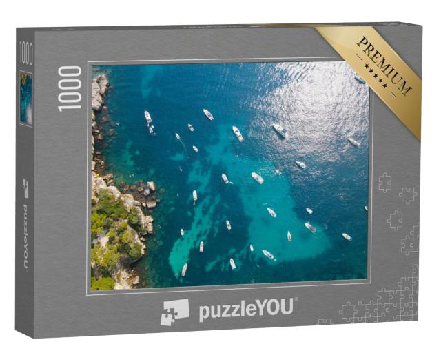 Puzzle de 1000 pièces « Vue aérienne du Cap d'Antibes et de la Baie des Billionnaires. Côte d'Azur. »