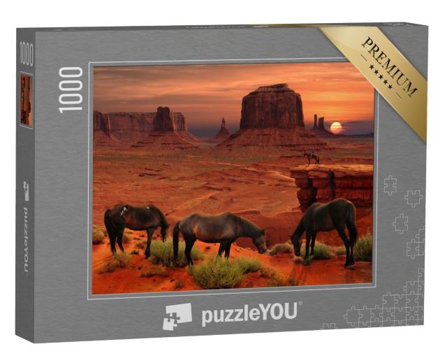 Puzzle de 1000 pièces « Chevaux à John Ford's Point, Monument Valley Tribal Park, Arizona, USA »
