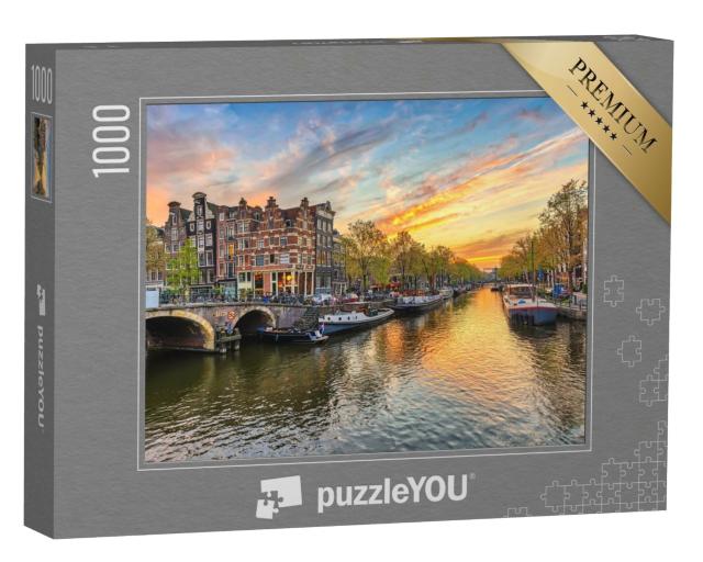 Puzzle de 1000 pièces « Silhouette de la ville d'Amsterdam sur le canal Waterfront, Amsterdam, Pays-Bas »