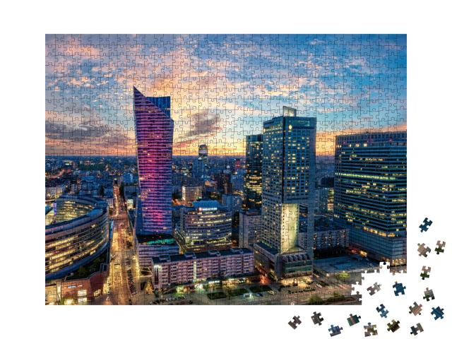 Puzzle de 1000 pièces « Gratte-ciel de Varsovie au coucher du soleil, Pologne »