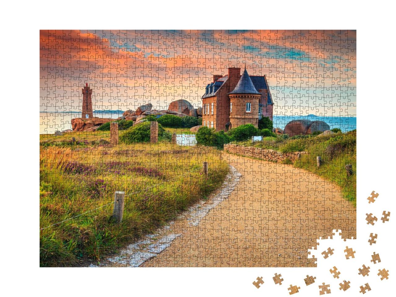 Puzzle de 1000 pièces « Coucher de soleil sur la Côte de Granit Rose, Bretagne, France »