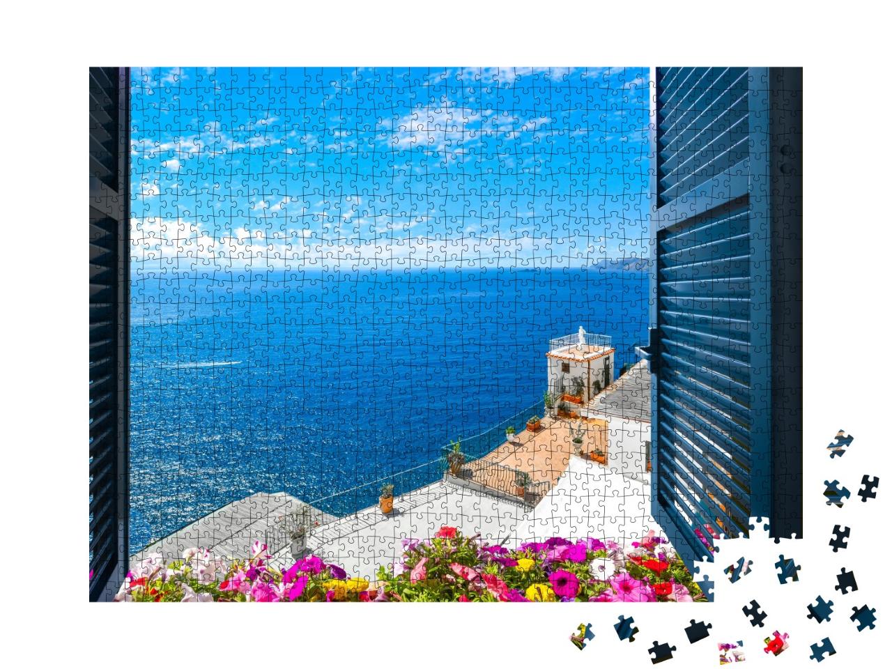 Puzzle de 1000 pièces « Vue de la fenêtre sur la Méditerranée, Sorrente, Italie »