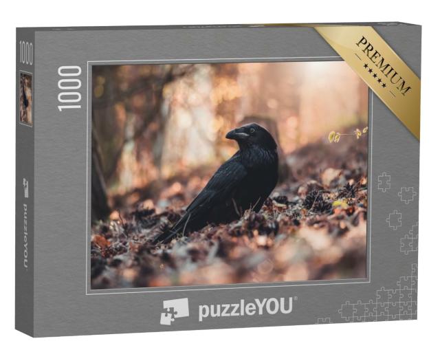 Puzzle de 1000 pièces « Grand corbeau dans le feuillage de la forêt printanière »