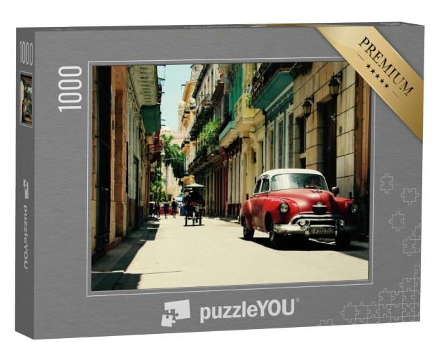Puzzle de 1000 pièces « Voiture ancienne rouge dans les rues de La Havane, Cuba »