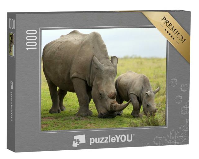 Puzzle de 1000 pièces « Gros plan sur une femelle rhinocéros et son veau, Afrique du Sud »