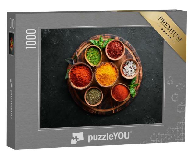 Puzzle de 1000 pièces « Herbes et épices colorées à cuisiner de la cuisine indienne »