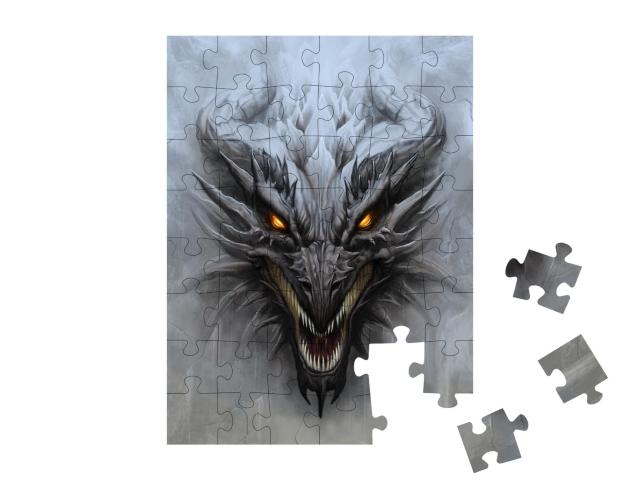 Puzzle de 48 pièces « Tête de dragon sur la pierre grise »