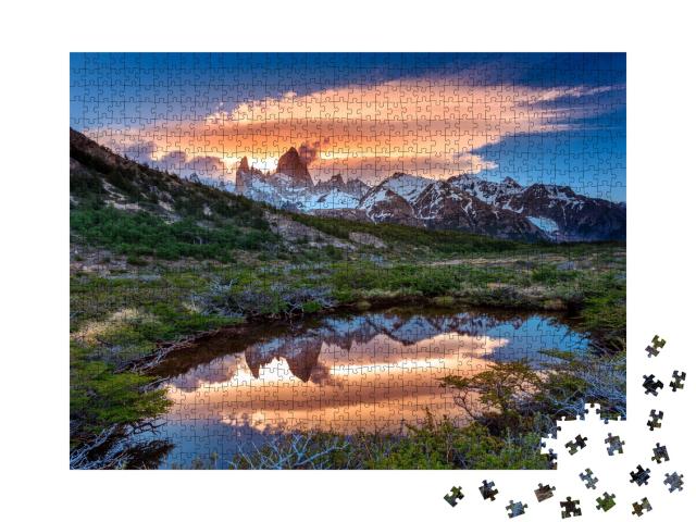 Puzzle de 1000 pièces « Vue du Fitz Roy avec reflet dans le lac, Patagonie, Argentine »