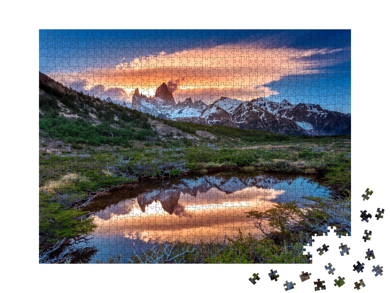 Puzzle de 1000 pièces « Vue du Fitz Roy avec reflet dans le lac, Patagonie, Argentine »