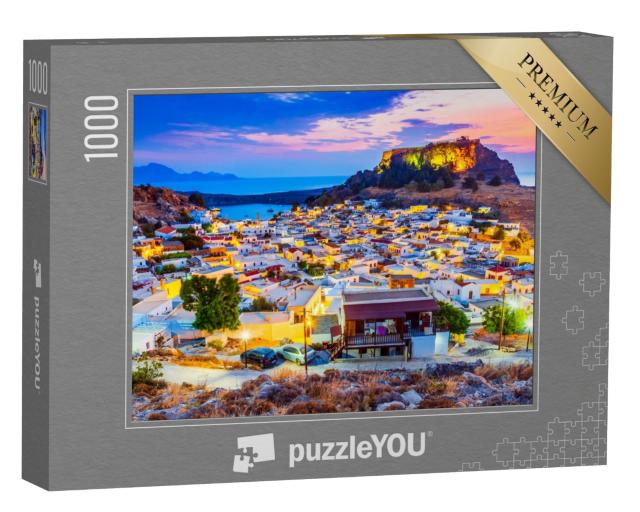 Puzzle de 1000 pièces « Lindos : petit village blanchi à la chaux et l'Acropole, Grèce »