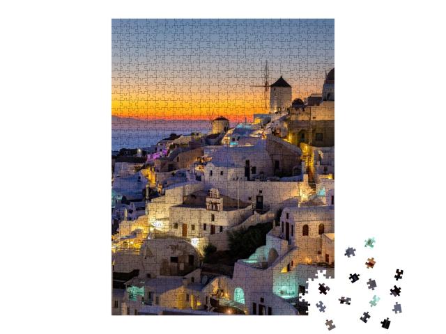 Puzzle de 1000 pièces « Coucher de soleil sur l'île de Santorin, Grèce »