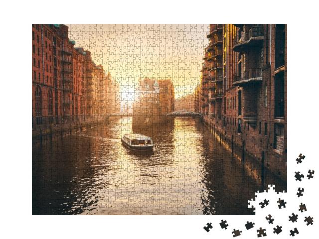 Puzzle de 1000 pièces « Coucher de soleil sur la Speicherstadt de Hambourg »