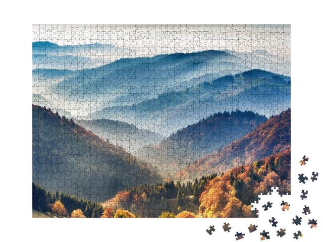 Puzzle de 1000 pièces « Forêt-Noire pittoresque : montagnes dans le brouillard, Bade-Wurtemberg, Allemagne »
