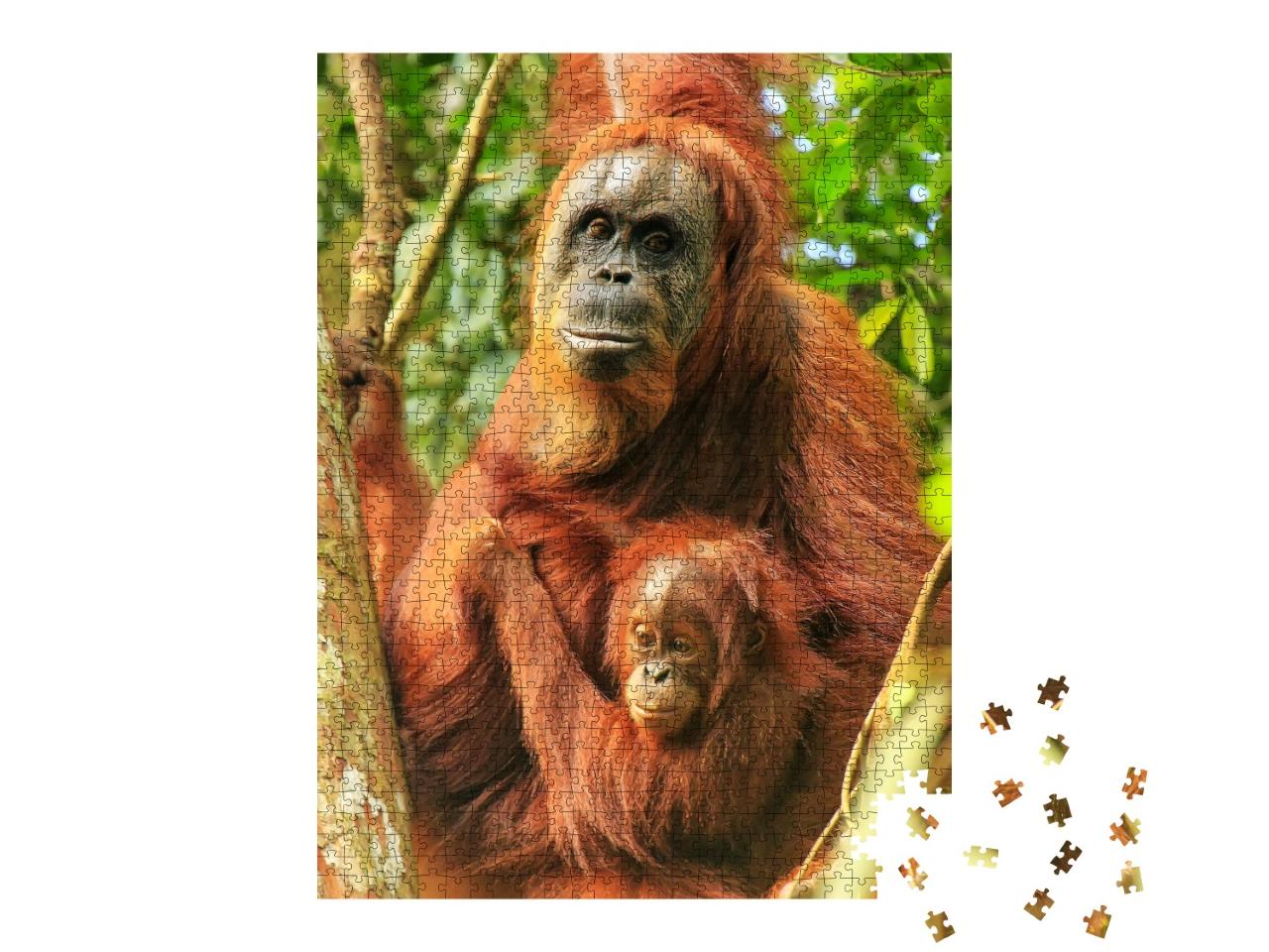Puzzle de 1000 pièces « Orang-outan de Sumatra femelle avec un bébé, Indonésie »