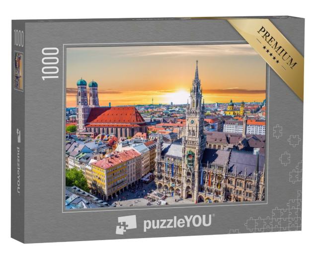 Puzzle de 1000 pièces « Tout simplement magnifique : Munich au coucher du soleil, Bavière, Allemagne »
