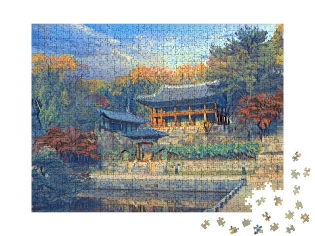 Puzzle de 1000 pièces « dans le style de Paul-Cezanne - Automne au Palais Changdeokgung à Séoul Corée du Sud »
