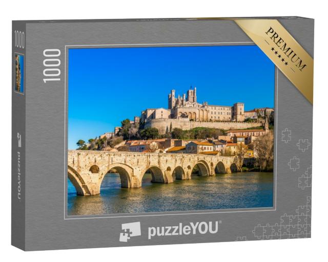 Puzzle de 1000 pièces « Vieux pont et cathédrale Saint Nazaire sur la rivière Orb à Béziers, France »