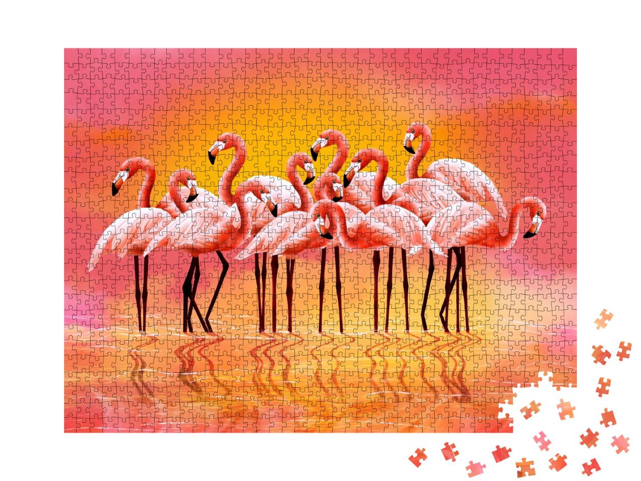 Puzzle de 1000 pièces « Panorama de flamants roses »
