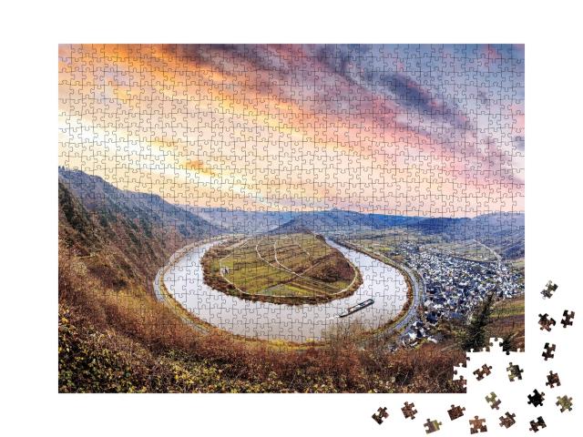 Puzzle de 1000 pièces « Lever de soleil sur la boucle de la Moselle près de Bremm, Allemagne »