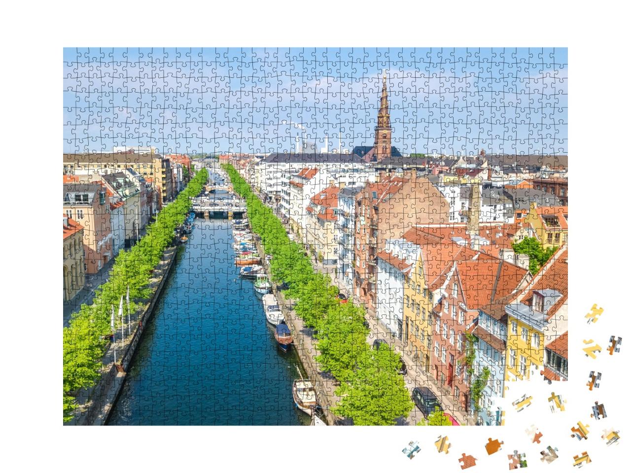 Puzzle de 1000 pièces « Vue aérienne de la ligne d'horizon de Copenhague, ligne d'horizon avec Nyhavn, Danemark »