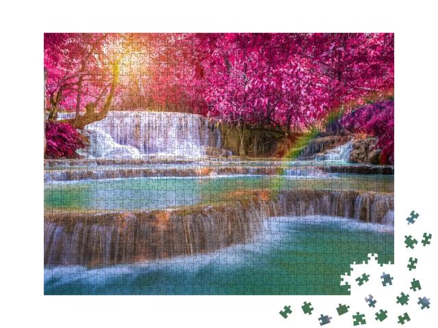 Puzzle de 1000 pièces « Paysage époustouflant des chutes de Tat Kuang Si, Luang Prabang, Laos »