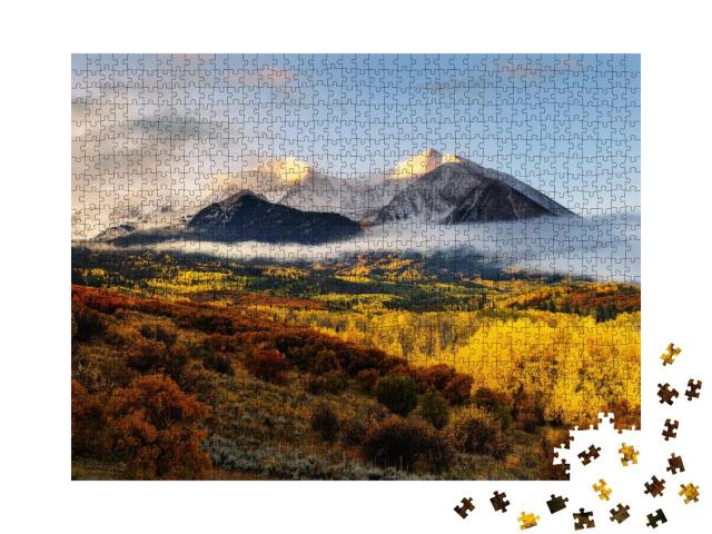 Puzzle de 1000 pièces « Lever de soleil sur Twin Mountain Vue sur le Mont Sopris, Colorado »