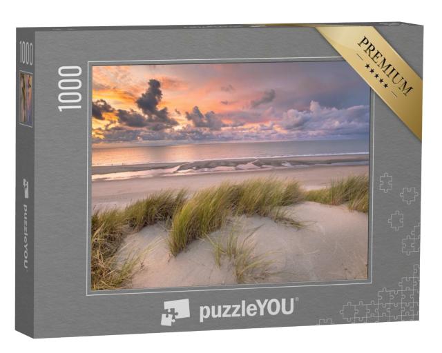 Puzzle de 1000 pièces « Coucher de soleil sur les dunes de Zélande, Pays-Bas »